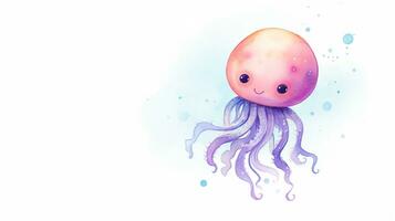 a cute little Jellyfish in watercolor style. Generative AI photo