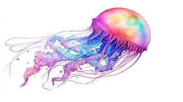 a cute little Jellyfish in watercolor style. Generative AI photo