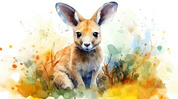 a cute little Kangaroo in watercolor style. Generative AI photo