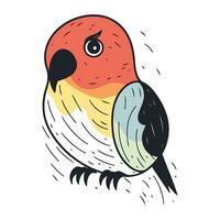 Vector illustration of a cute parrot in doodle style.