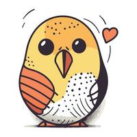 Cute cartoon vector illustration of a little bird with a heart.