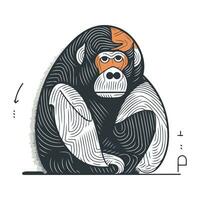 Vector illustration of a monkey on a white background. Monochrome image