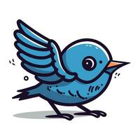 Vector illustration of a cute blue bird. Hand drawn cartoon character.