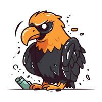 Vector illustration of an angry eagle with a bottle of water in its beak