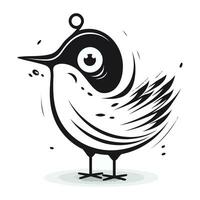 Black and white bird with big eyes isolated on white background. Vector illustration.