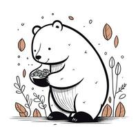 linda polar oso con un cuenco de frijoles. vector ilustración.