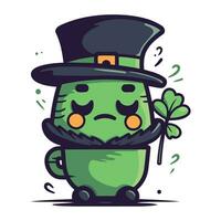 Cute green monster in a hat. Vector cartoon character illustration.