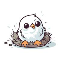 Cute little bird in a nest. Vector illustration isolated on white background.