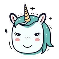 linda unicornio cabeza kawaii personaje vector ilustración icono de diseño.