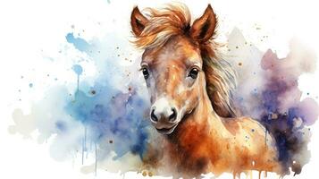 a cute little Horse in watercolor style. Generative AI photo