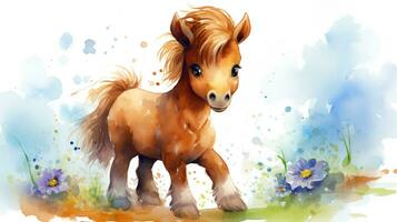 a cute little Horse in watercolor style. Generative AI photo