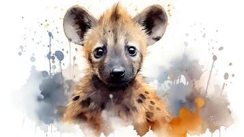 a cute little Hyena in watercolor style. Generative AI photo