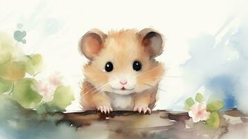 a cute little Hamster in watercolor style. Generative AI photo