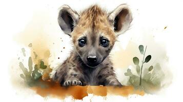 a cute little Hyena in watercolor style. Generative AI photo