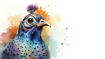 a cute little Guineafowl in watercolor style. Generative AI photo