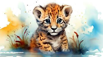 a cute little Jaguar in watercolor style. Generative AI photo