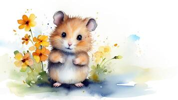 a cute little Hamster in watercolor style. Generative AI photo