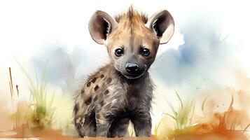 a cute little Hyena in watercolor style. Generative AI photo