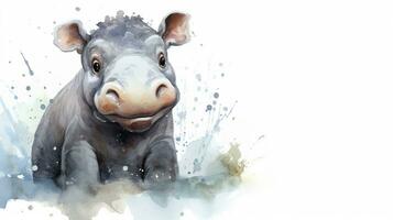 a cute little Hippopotamus in watercolor style. Generative AI photo