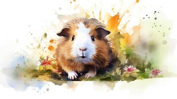 a cute little Guinea Pig in watercolor style. Generative AI photo