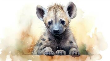 a cute little Hyena in watercolor style. Generative AI photo