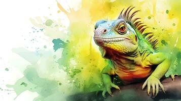 un linda pequeño iguana en acuarela estilo. generativo ai foto