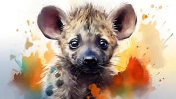 a cute little Hyena in watercolor style. Generative AI photo