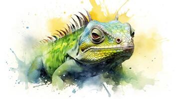 a cute little Iguana in watercolor style. Generative AI photo