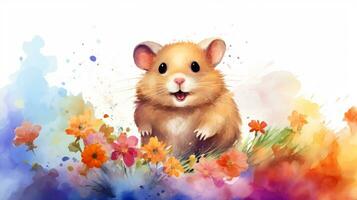 a cute little Hamster in watercolor style. Generative AI photo