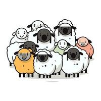 Cartoon sheeps family. Vector illustration of cute cartoon sheep.