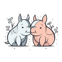 Cute cartoon animals. Vector illustration of a rabbit and a pig.