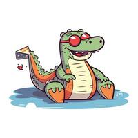 Cute crocodile. Vector illustration on white background. Cartoon style.