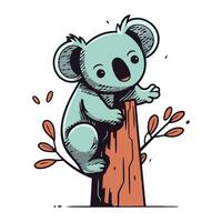 linda dibujos animados coala sentado en un árbol. vector ilustración.