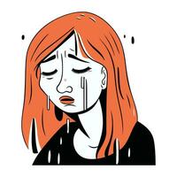 Sad woman with closed eyes. Vector illustration in cartoon comic style.