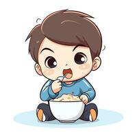 linda pequeño chico comiendo cereal. vector ilustración. aislado en blanco antecedentes.