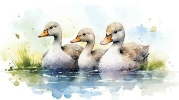 a cute little Geese in watercolor style. Generative AI photo