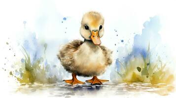 a cute little Goose in watercolor style. Generative AI photo