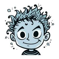 Cute boy face. Vector illustration of a happy child with blue hair.