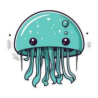 Cute cartoon jellyfish. Vector illustration isolated on white background.