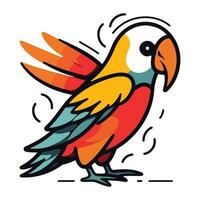 Colorful parrot vector illustration isolated on white background. Cartoon parrot icon.