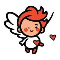 linda dibujos animados Cupido con alas y corazones. vector ilustración.