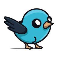 Cute cartoon blue bird isolated on white background. Vector illustration.