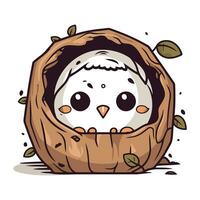 Cute cartoon owl in a nest. Vector illustration isolated on white background.