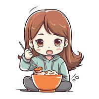 Illustration of a cute little girl eating a bowl of cereals vector