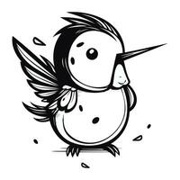 Black and white vector illustration of a cute cartoon woodpecker bird