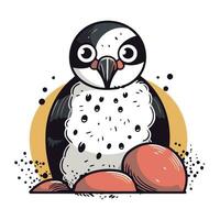 Cute penguin with eggs. Vector illustration in cartoon style.