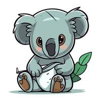 Cute cartoon koala sitting on the ground. Vector illustration.