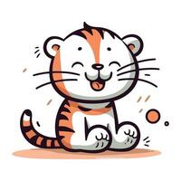 Cute cartoon tiger. Vector illustration isolated on a white background.