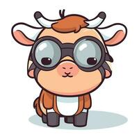 Cute cow cartoon character with glasses. Vector illustration of a cute cartoon cow.