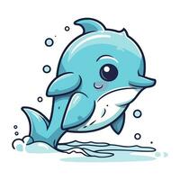 Cute cartoon dolphin jumping out of the water. vector illustration.
